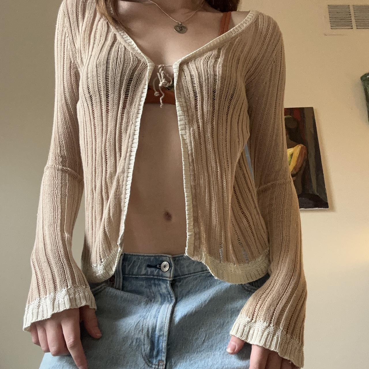 vintage knit tied top size small (fits small-medium) - Depop
