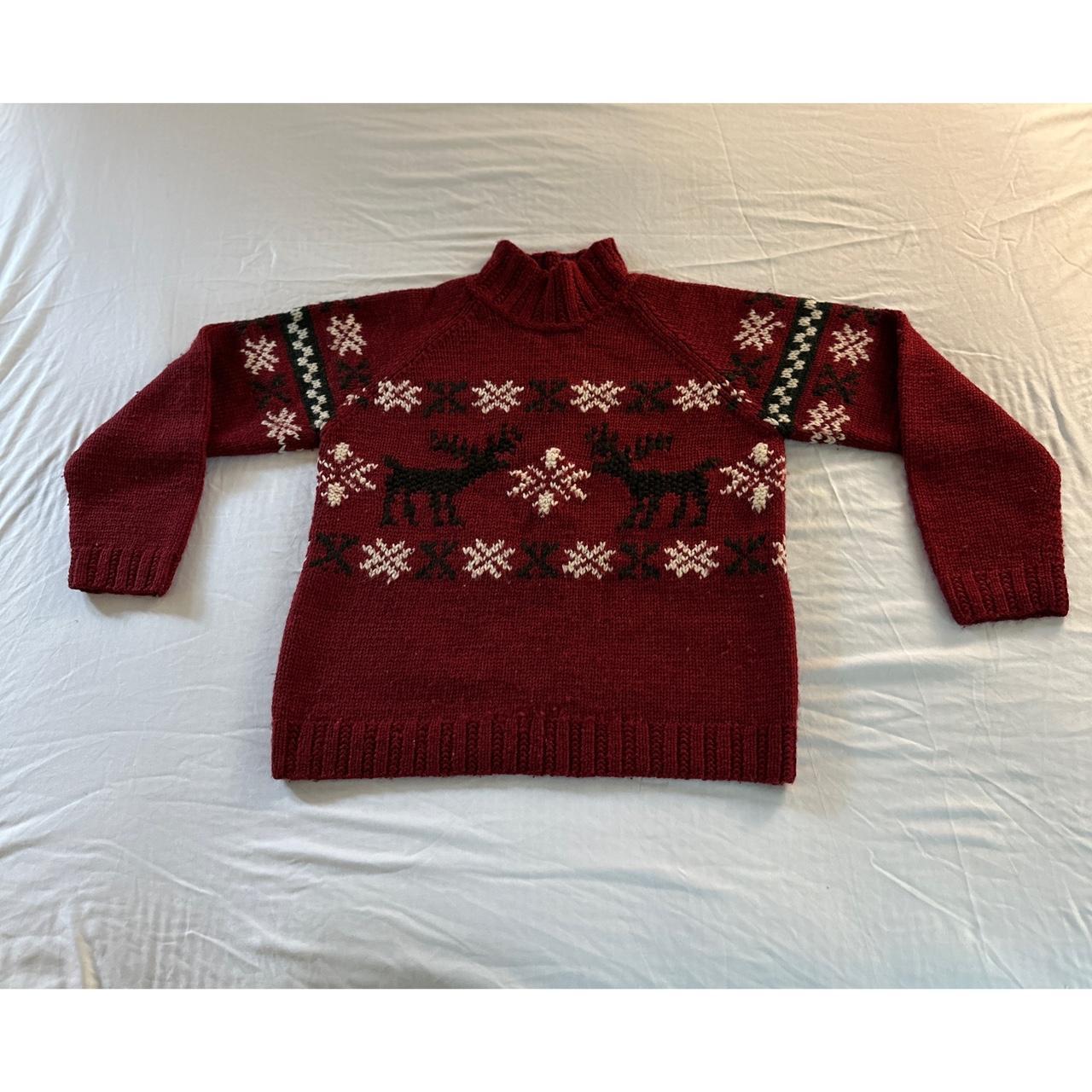 Vintage LL Bean 100% Wool Knit Mock Neck Christmas... - Depop