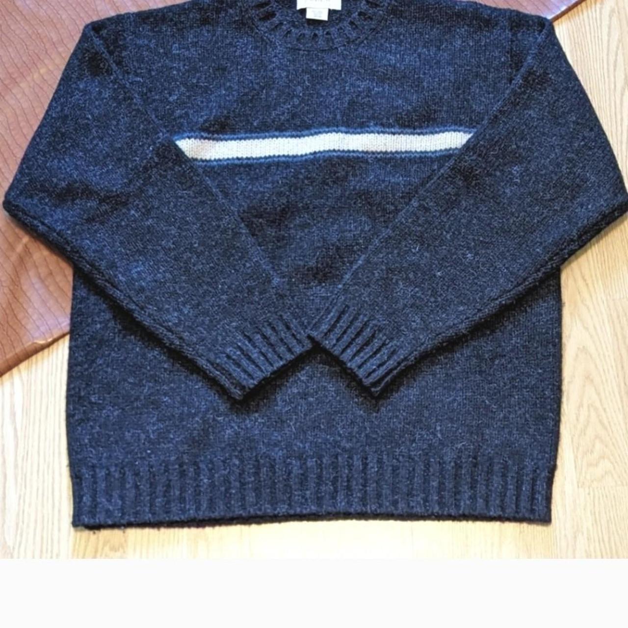 J. Crew Wool Grey Charcoal striped crewneck... - Depop