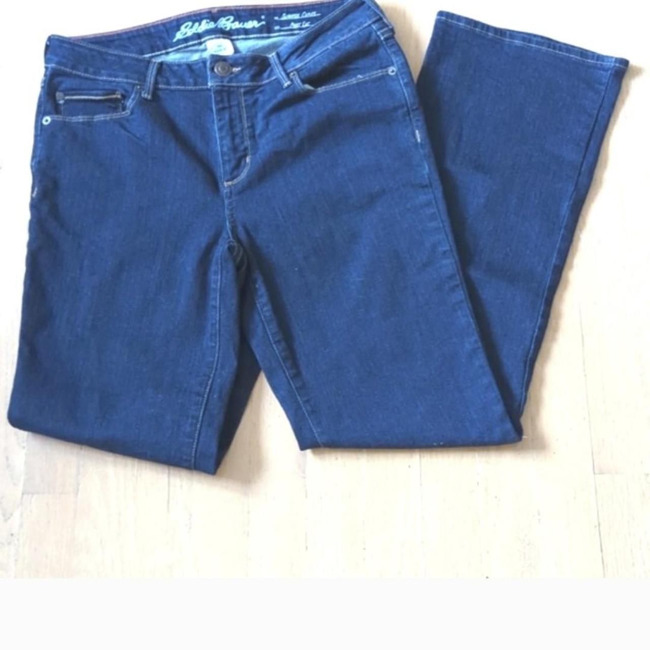 Eddie Bauer Slightly Curvy Bootcut Dark Wash... - Depop