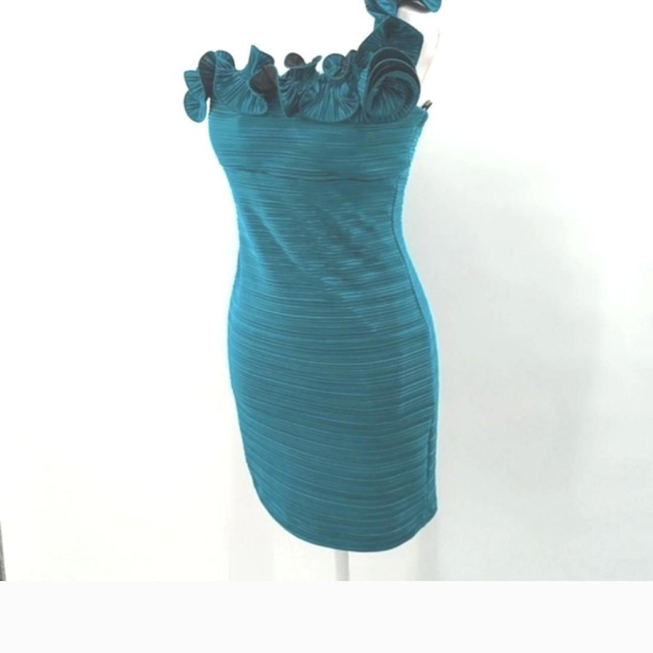 Xoxo Y2k Teal Ruffle Bodycon One Shoulder Mini Depop