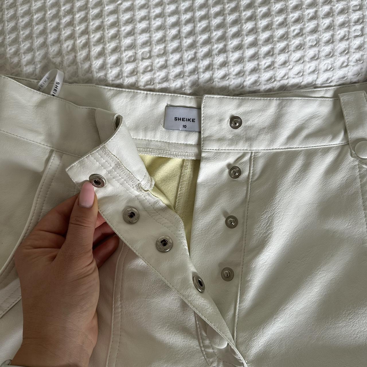 Sheike white faux leather pants, high waisted, size... - Depop