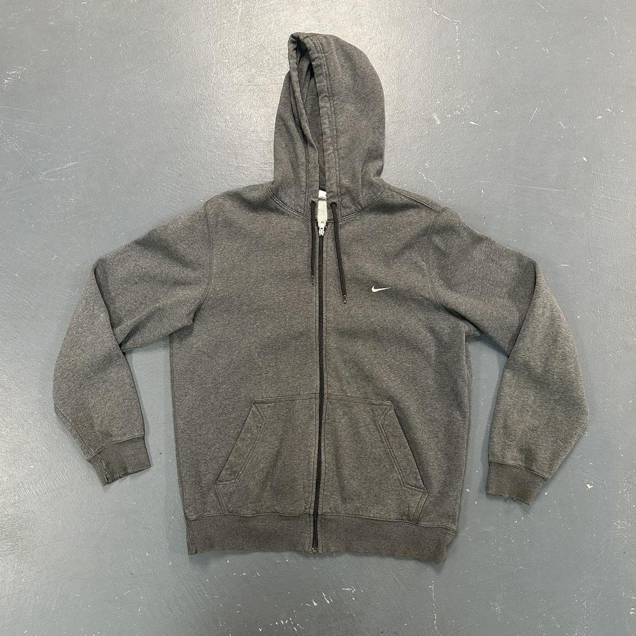 Dark Grey Nike Zip Up Hoodie Size L Distress On... - Depop