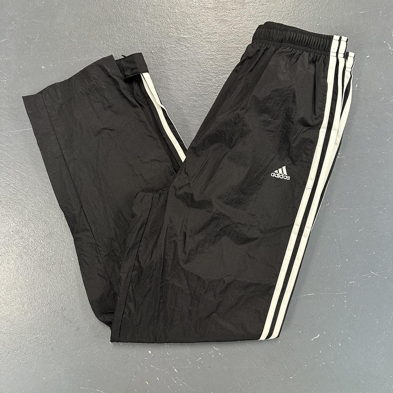 Y2K Black Adidas Baggy Striped Track Pants Size L... - Depop