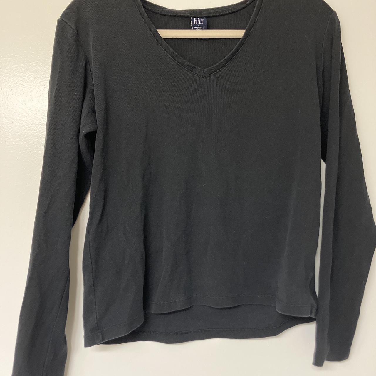 Women’s cotton v-neck GAP black long sleeve shirt.... - Depop