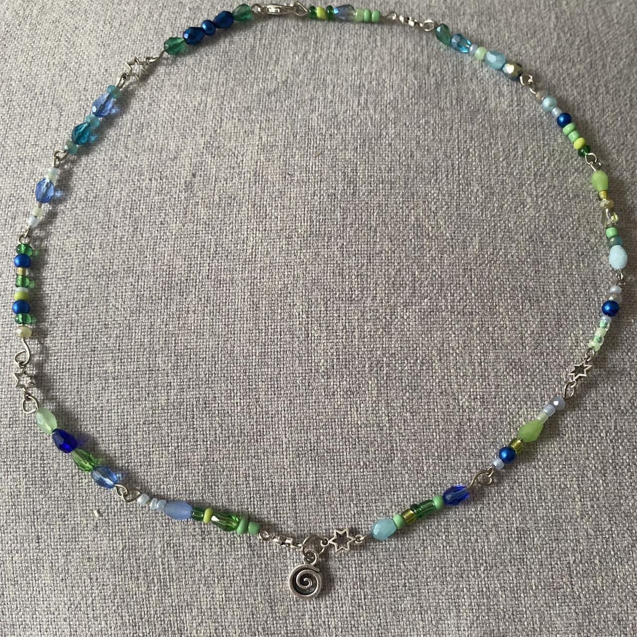 Super cute handmade beaded necklace with green and... - Depop