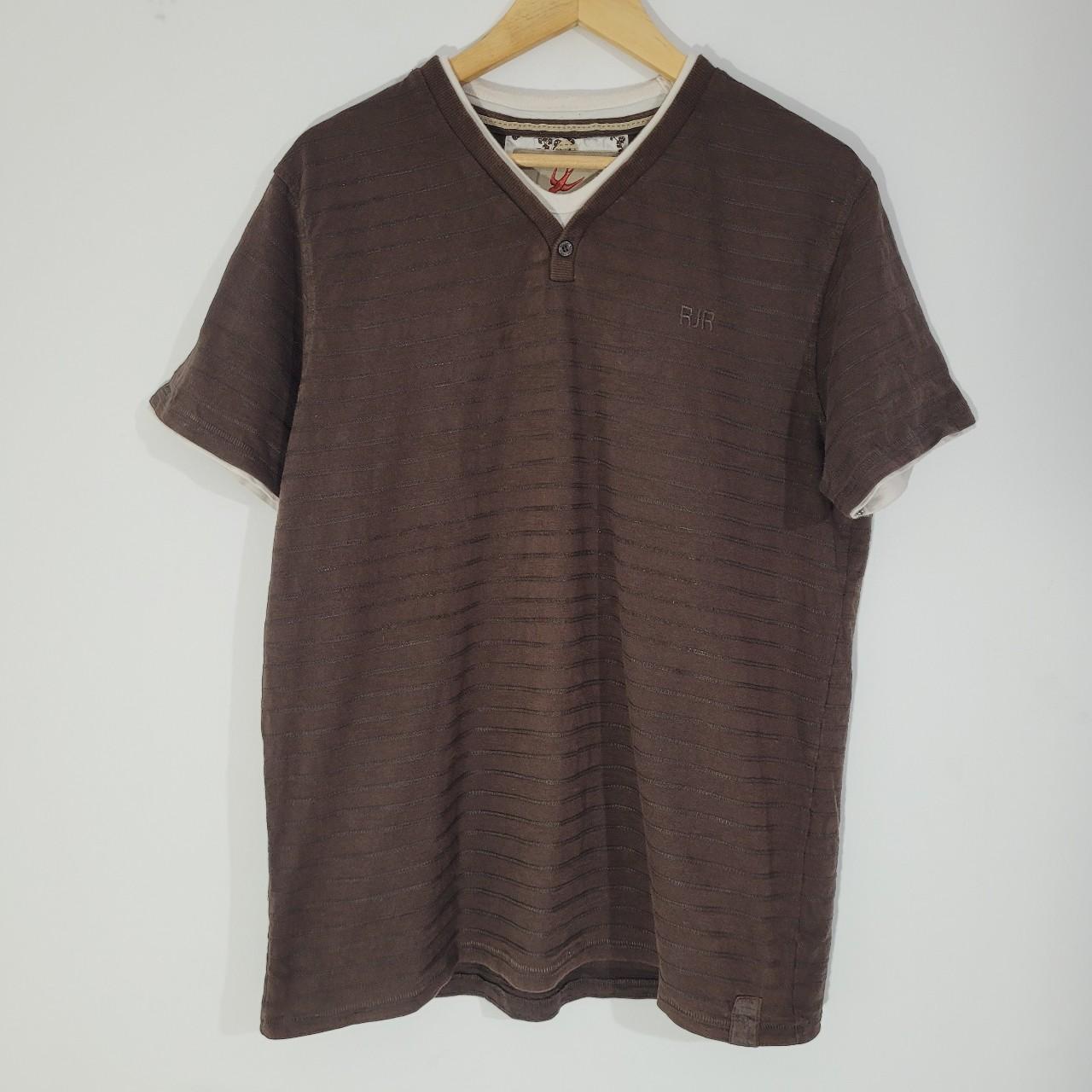 Mens ROCHA. JOHN ROCHA T Shirt Brown Henley Style V... - Depop