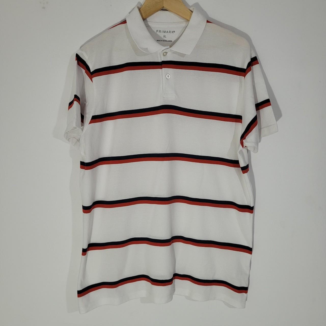 Mens PRIMARK Polo Shirt White Red Black Striped