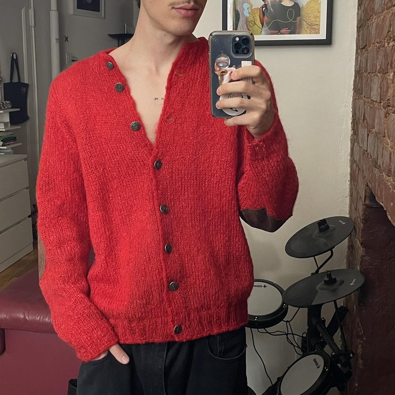 Vintage 60s 70s Red Knit Mohair Cardigan Sweater - Depop