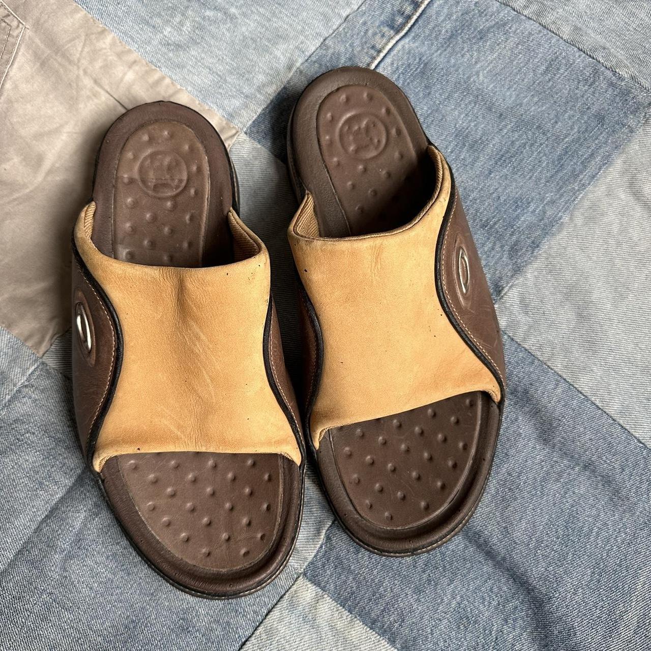 Rare Vintage 00s Y2K Oakley Brown Leather Flip Flop...