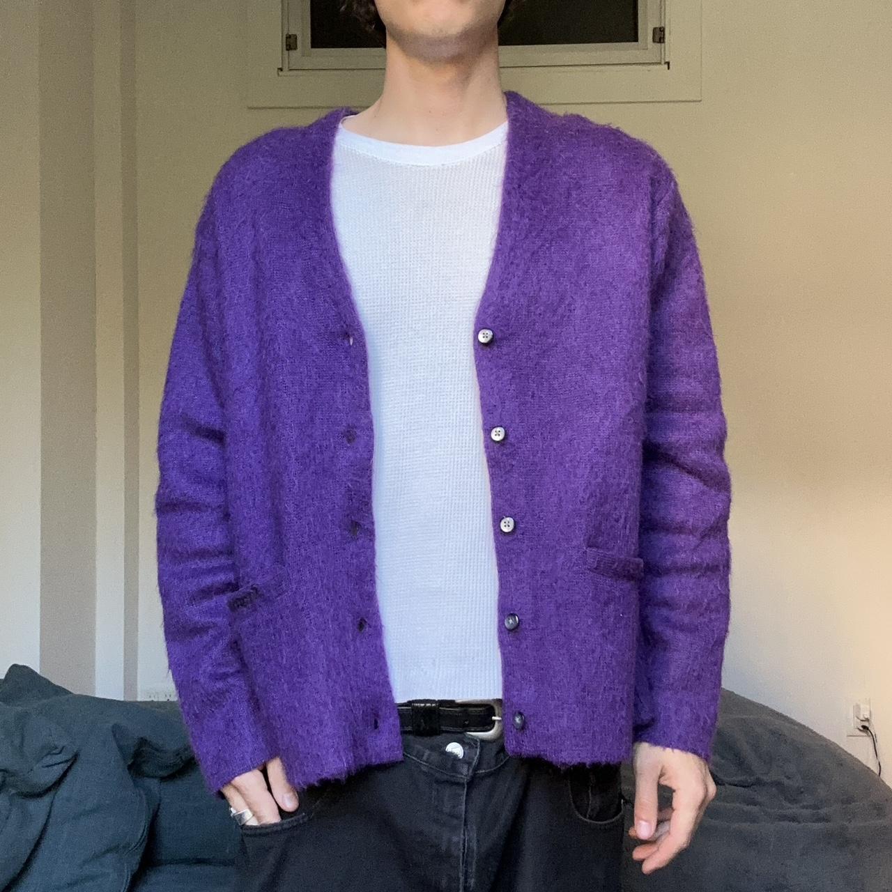 Supreme Abstract Stripe Mohair Cardigan Sweater Plum... - Depop