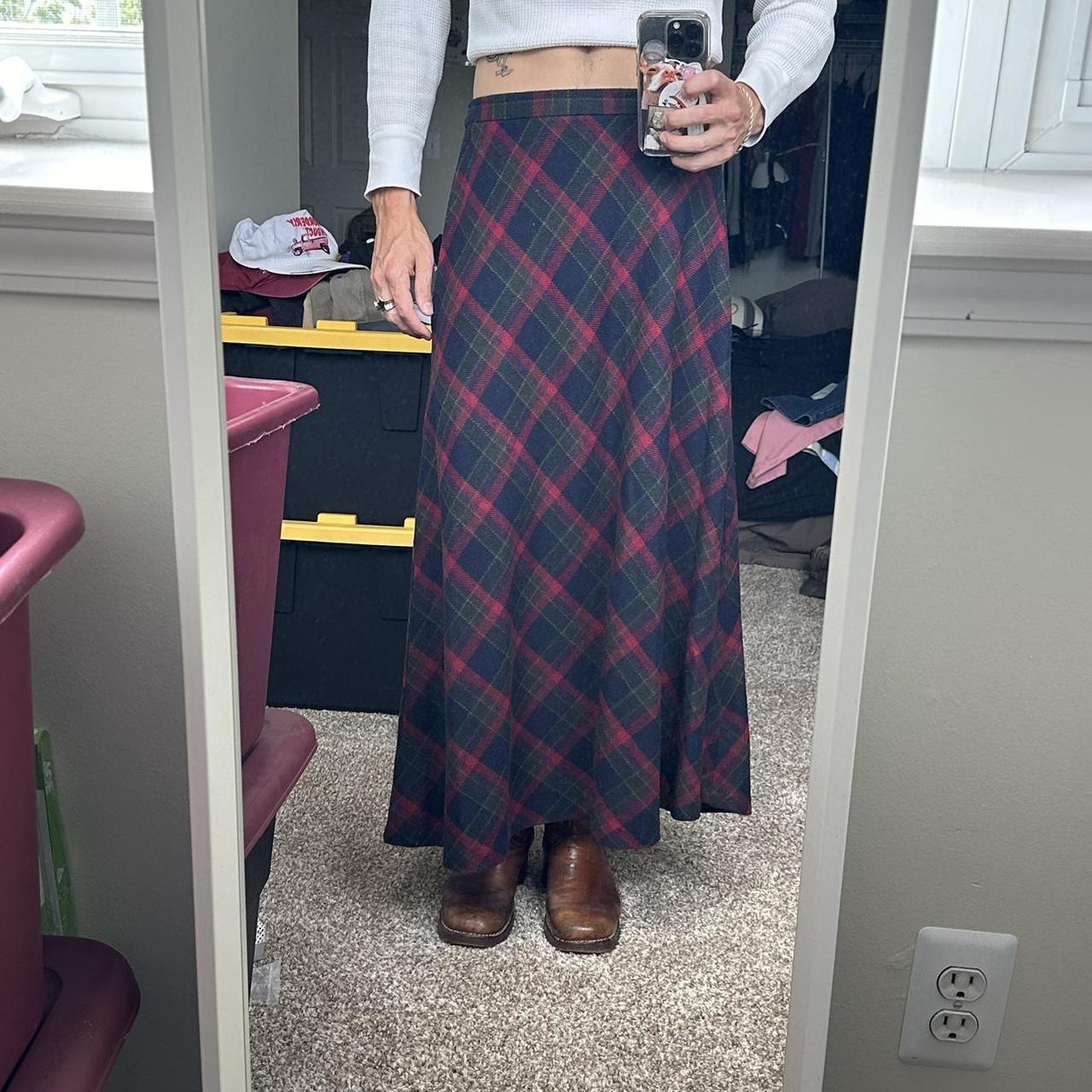 Vintage 80s 90s Wool Plaid Long A Line Maxi