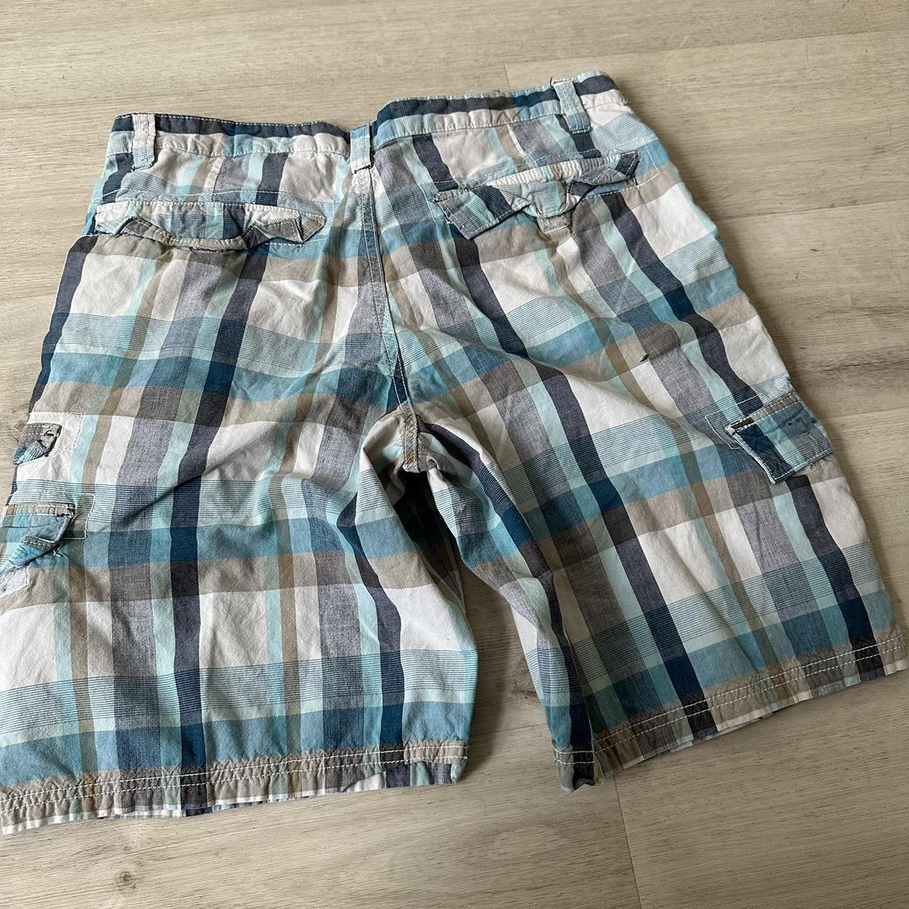 Vintage 00s Y2K Blue White Plaid Baggy Cargo | Depop