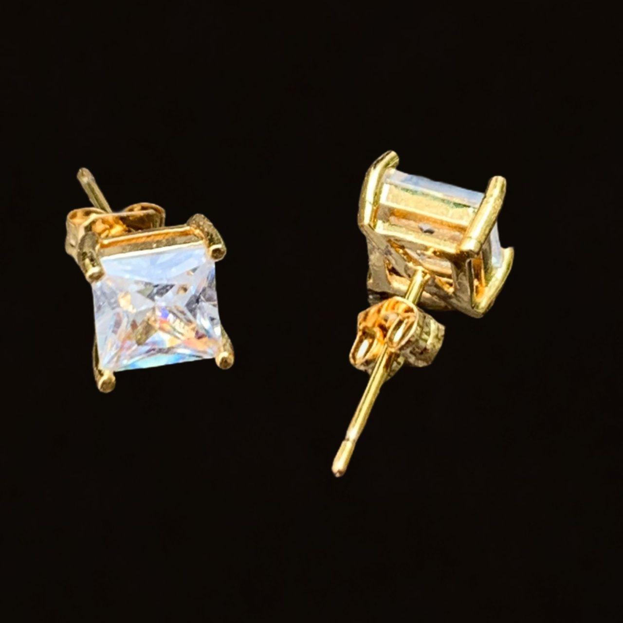 Diamond Stud Earrings Square Cut 6mm Gold P R O D U... Depop