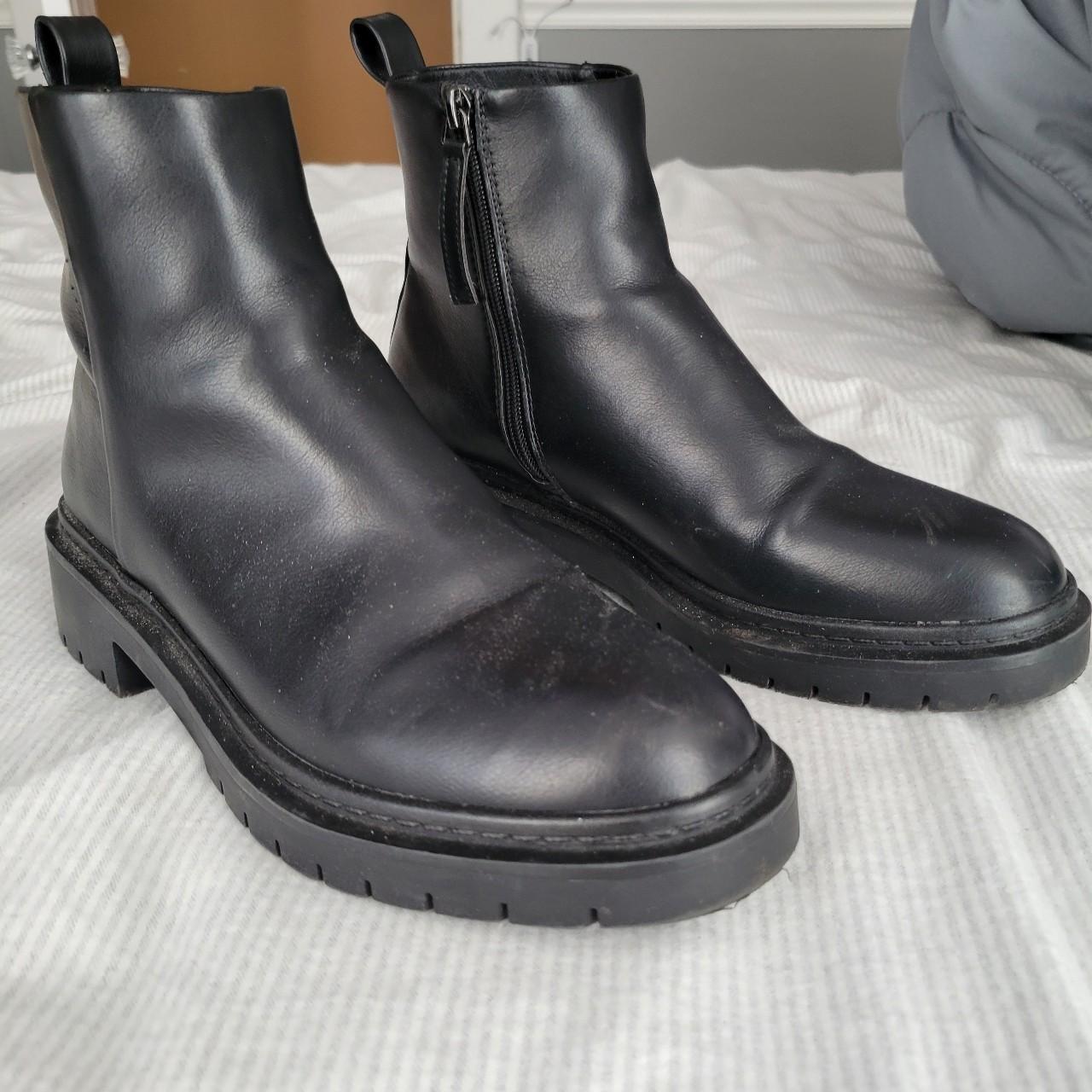 black schuh vegan leather combat ankle boots size. Depop