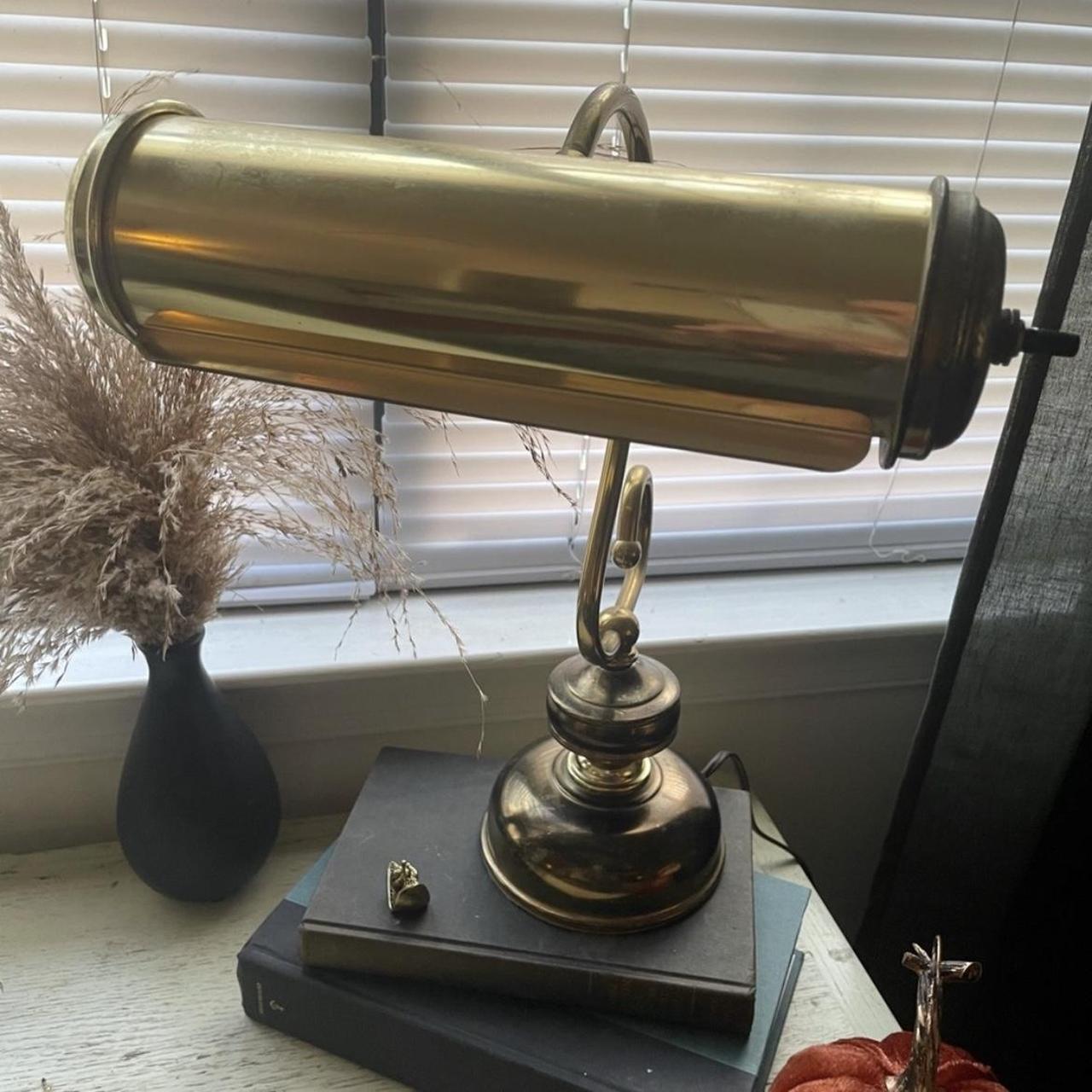 Vintage brass plated piano/banker’s lamp with twist... Depop