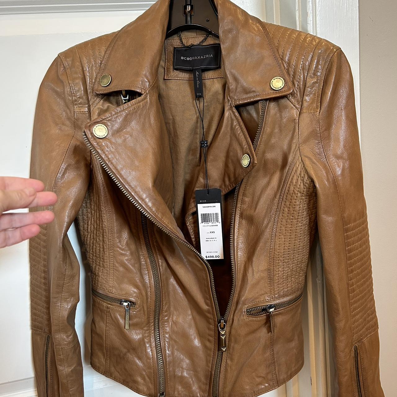 bcbgmaxazria brown leather jacket