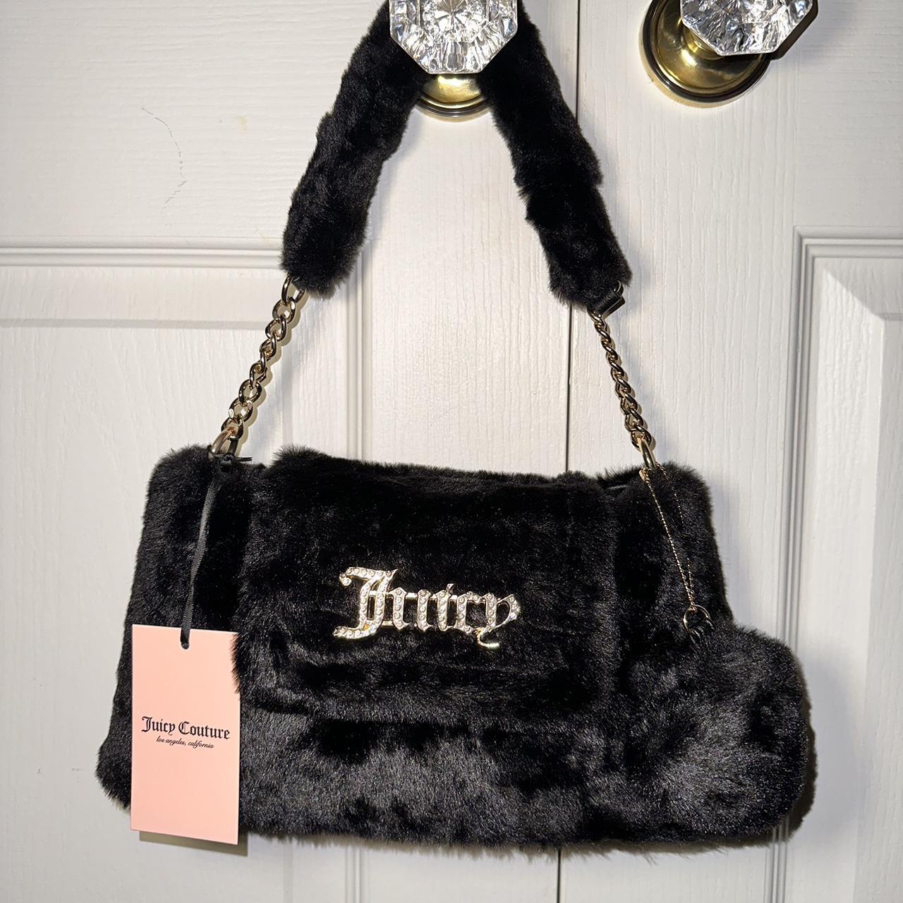 Juicy Couture black licorice fluffy shoulder bag.... - Depop