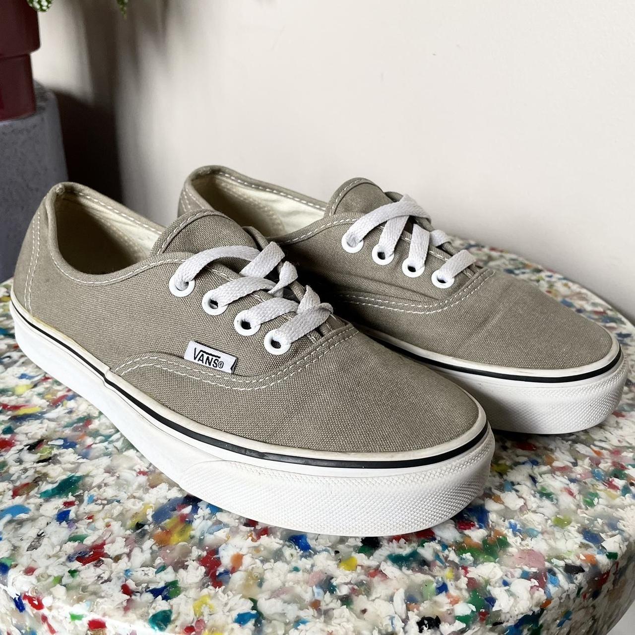 Vans Authentic khaki or pewter canvas sneakers. Lace