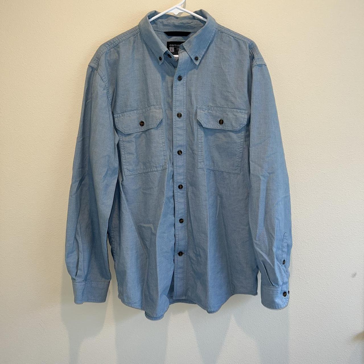 Carhartt Men’s Loose Fit Chambray Long Sleeve Button... - Depop