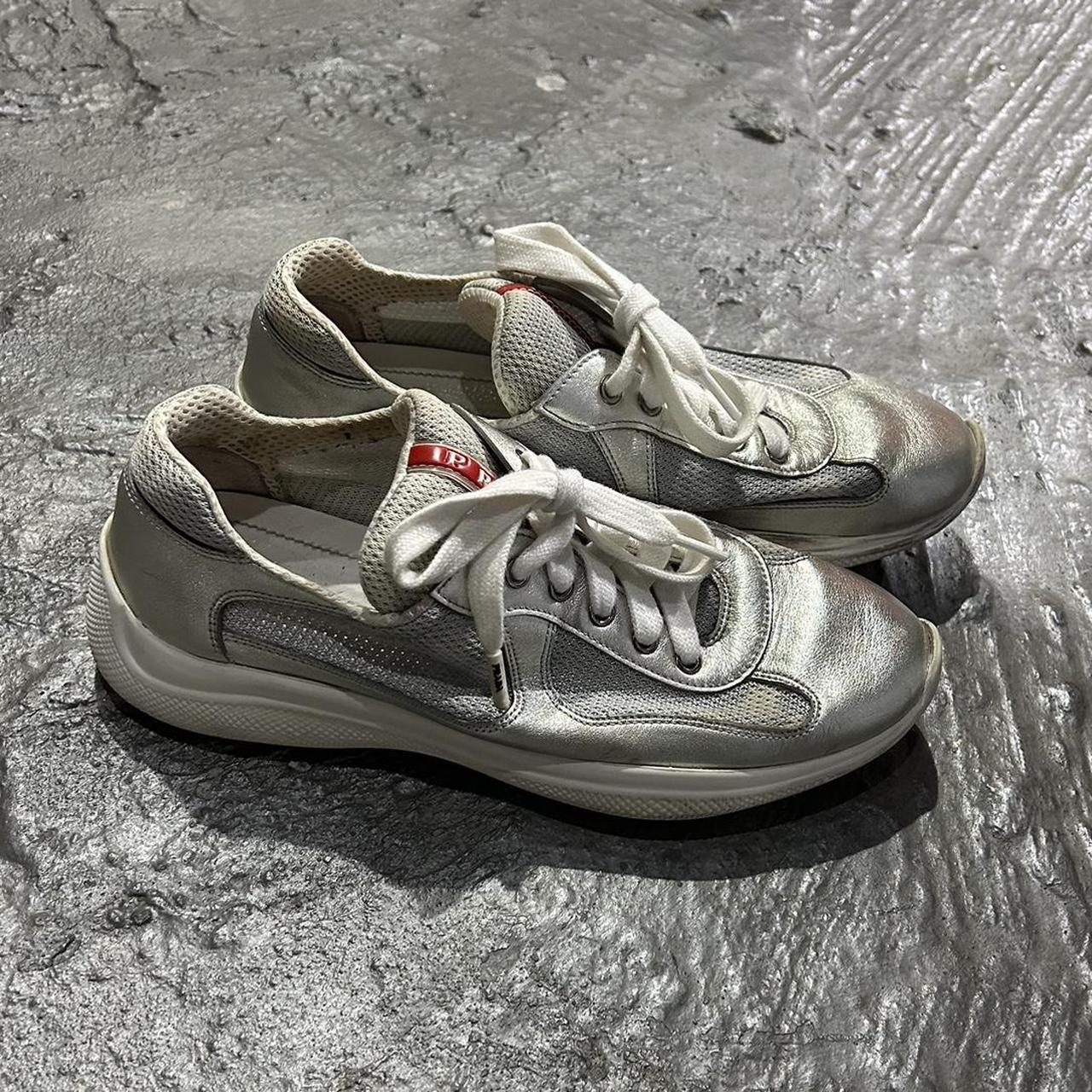 Prada silver leather sneakers excellent