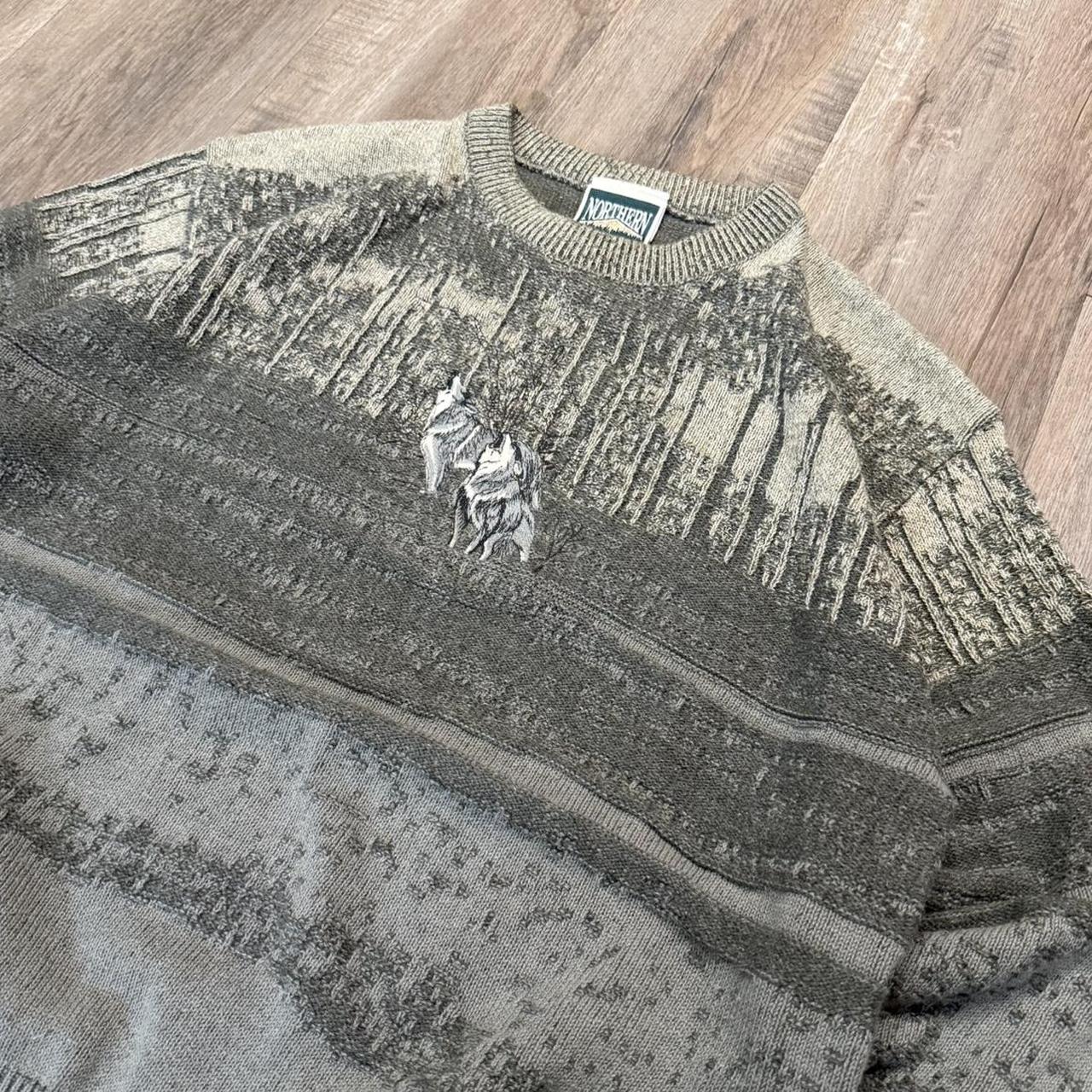 Vintage Wolf Knit Sweater embroidered Nature Depop