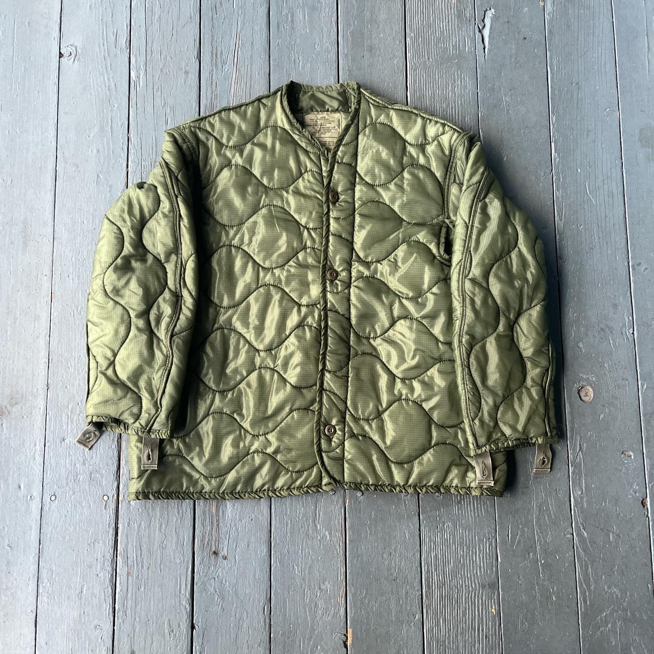 Vintage 80s Military quilted liner jacket Nice olive... - Depop