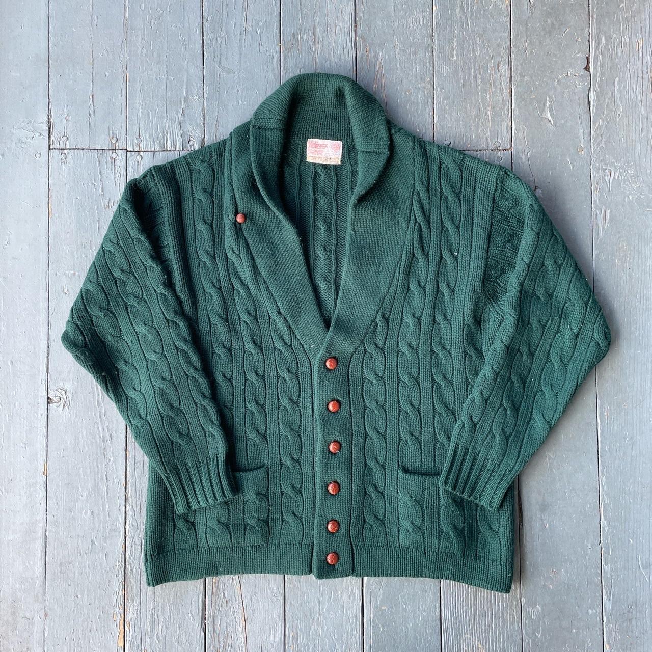 Vintage 70s pine green cable knit cowichan... - Depop