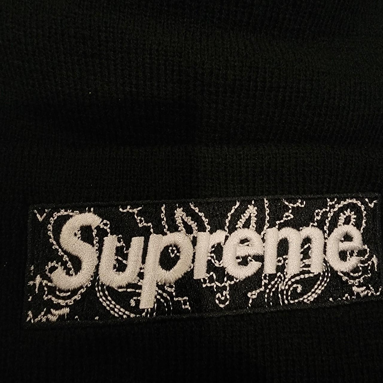 black new era supreme box logo beanie - Depop