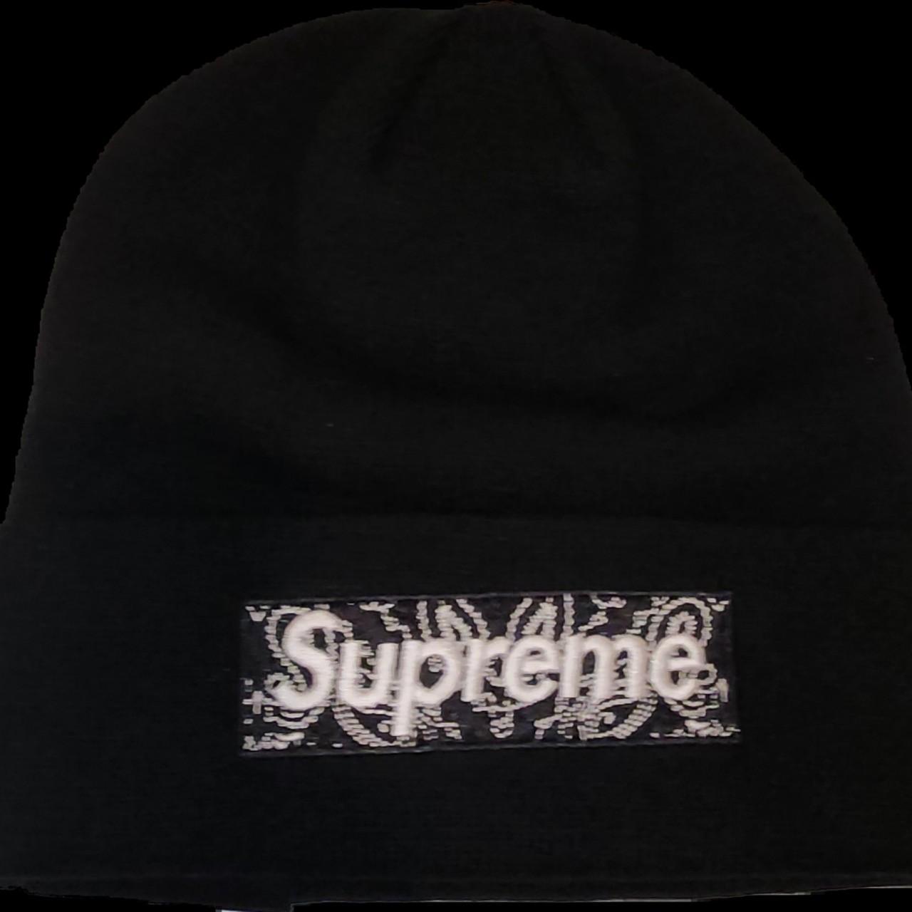 black new era supreme box logo beanie - Depop