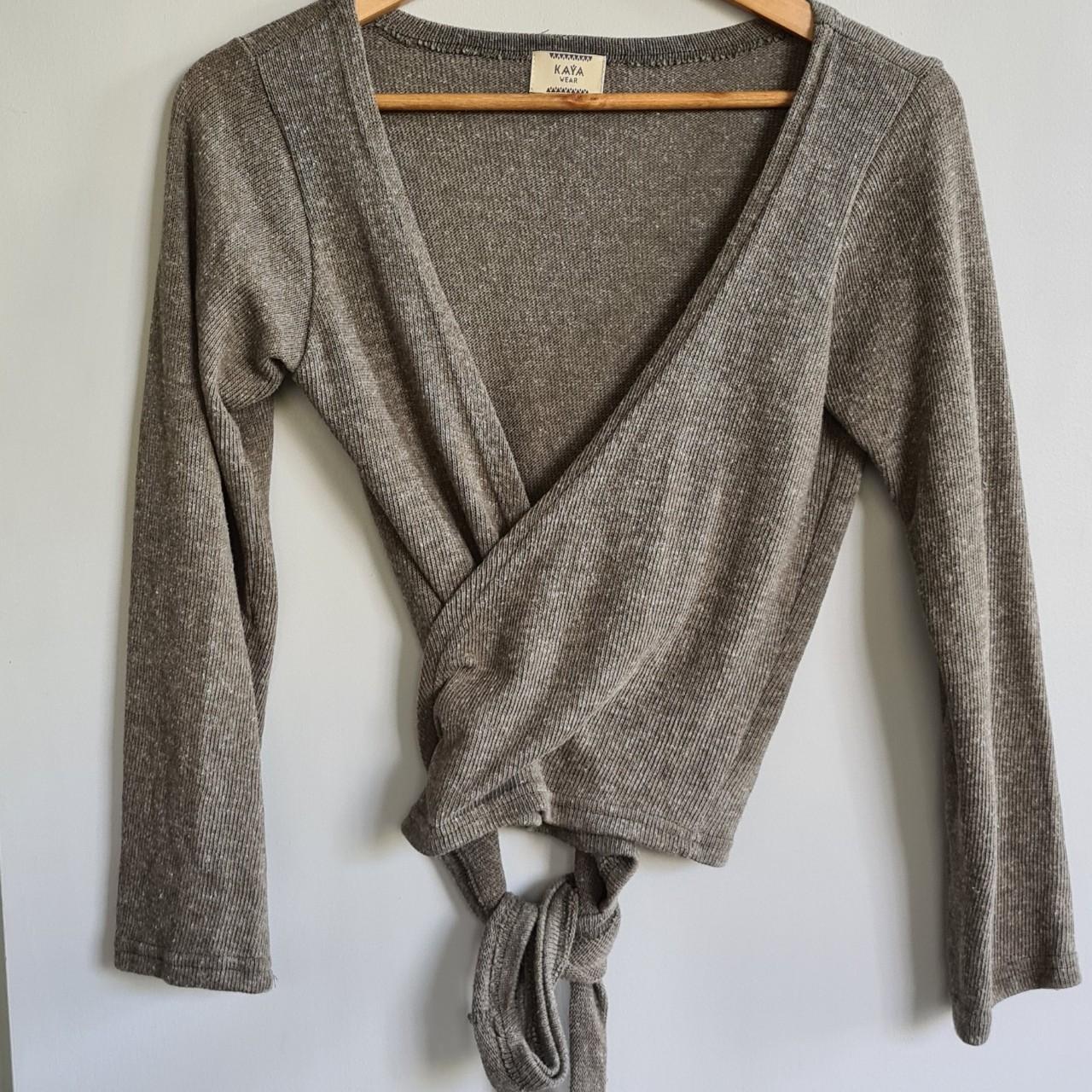 Olive colour wrap top. Cotton light knit. Bought in... - Depop