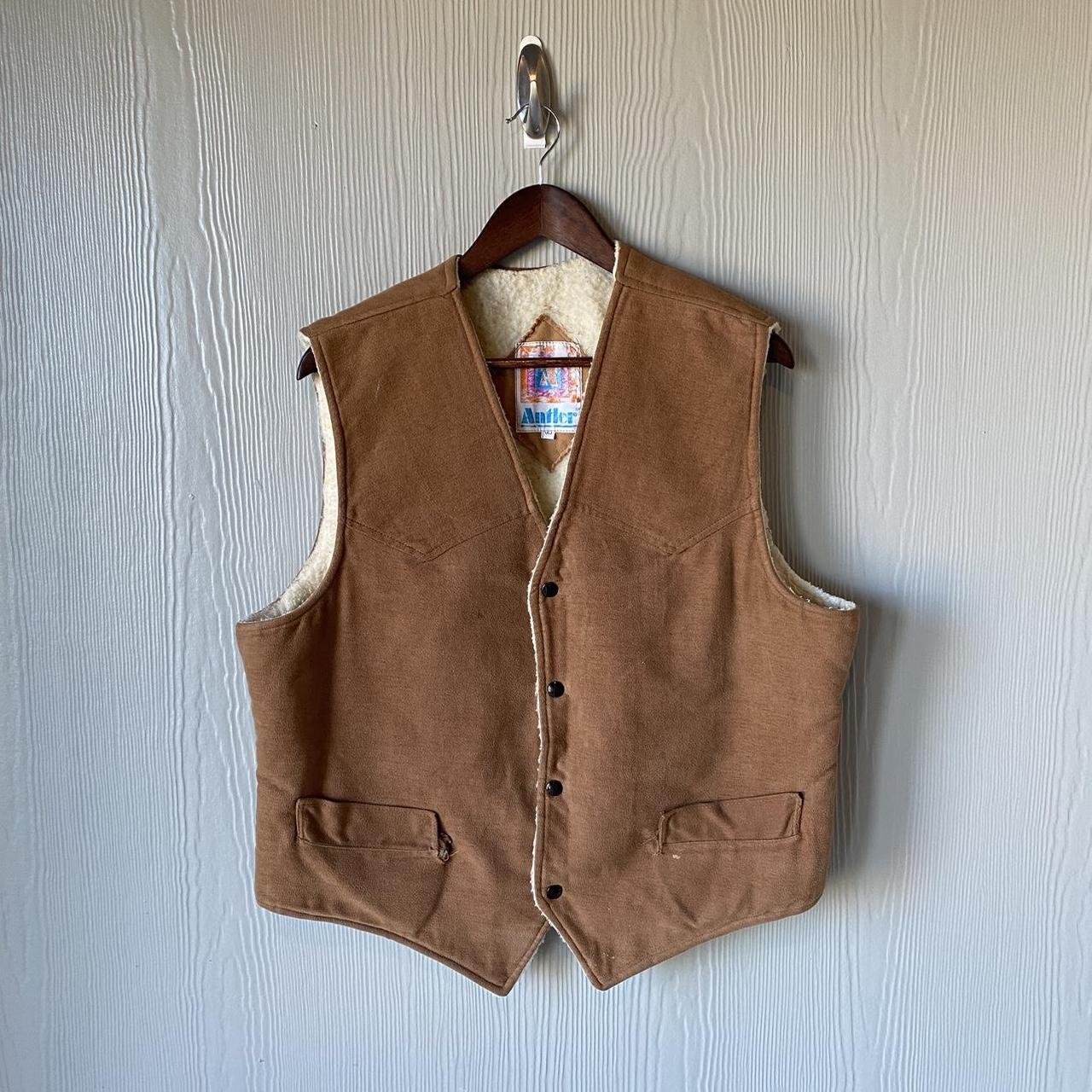 1970s Fleece lined leather vest As-Is, pockets... - Depop