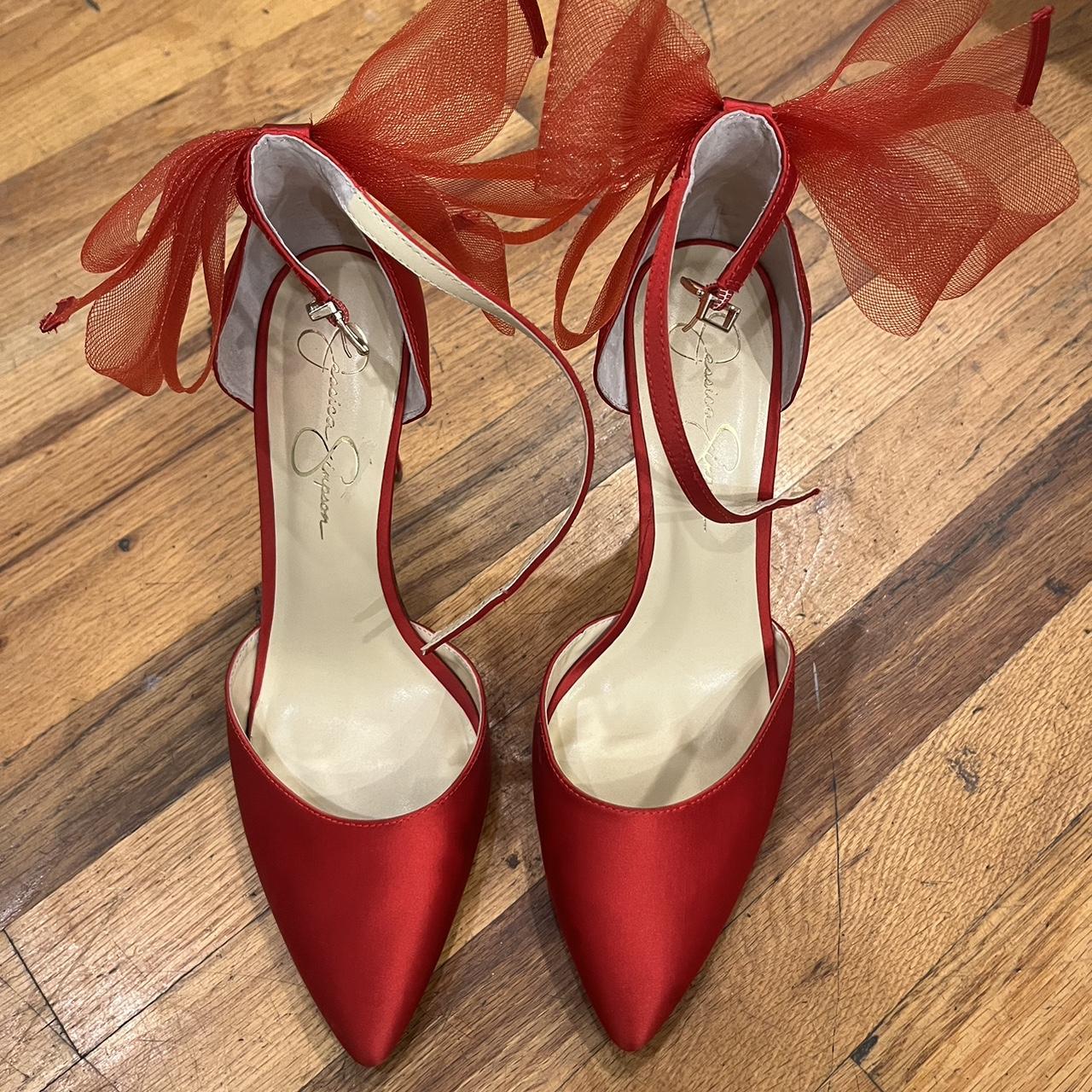 Jessica simpson red bow heels best sale