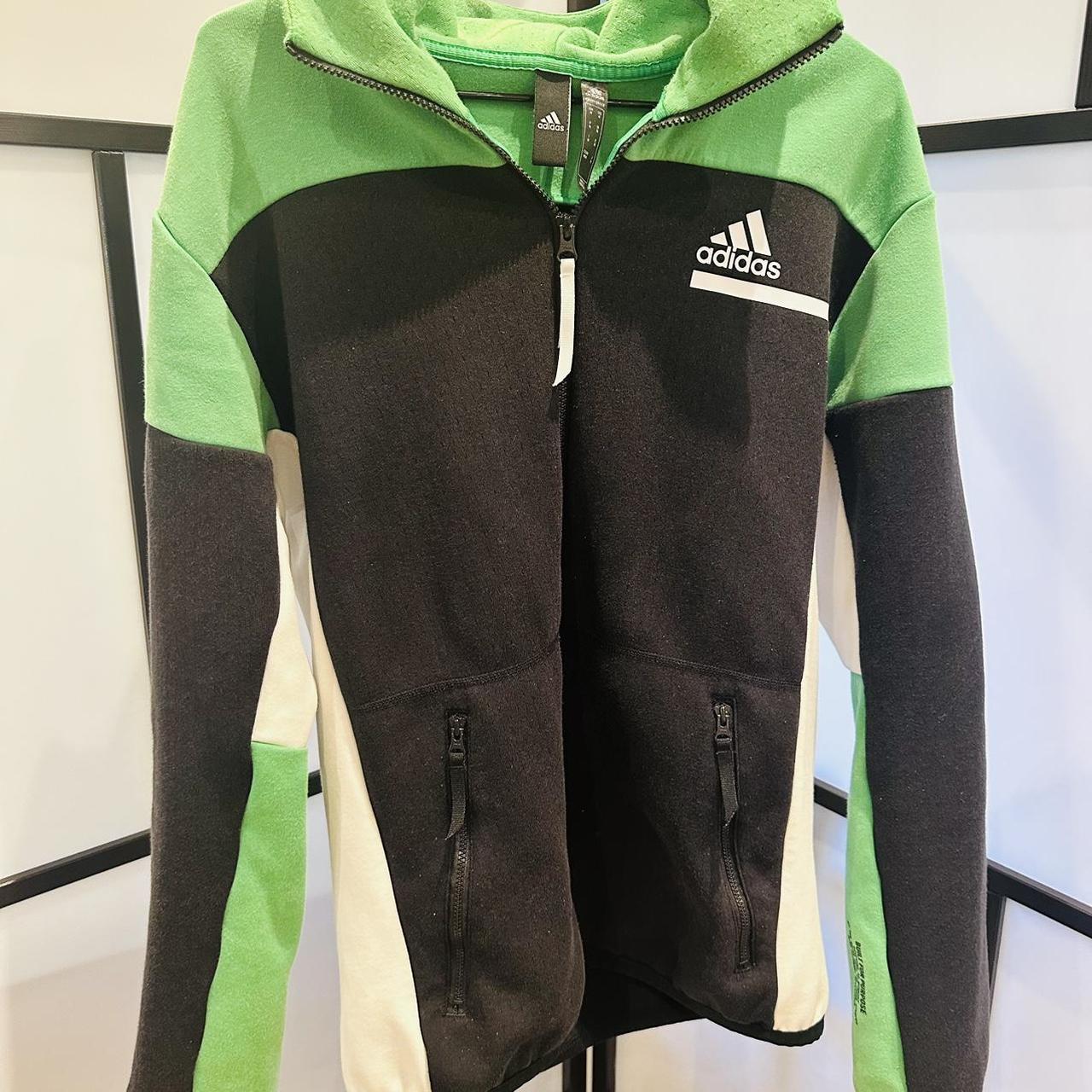 Adidas black and green zip up hoodie