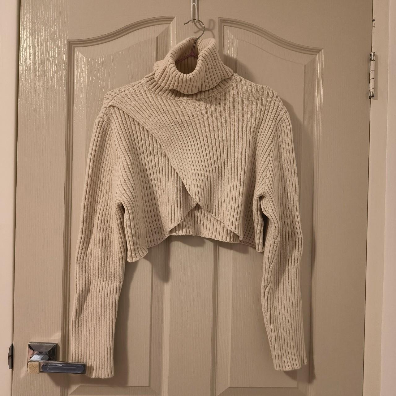 Supre cropped beige knit turtle neck sweater Size:... - Depop