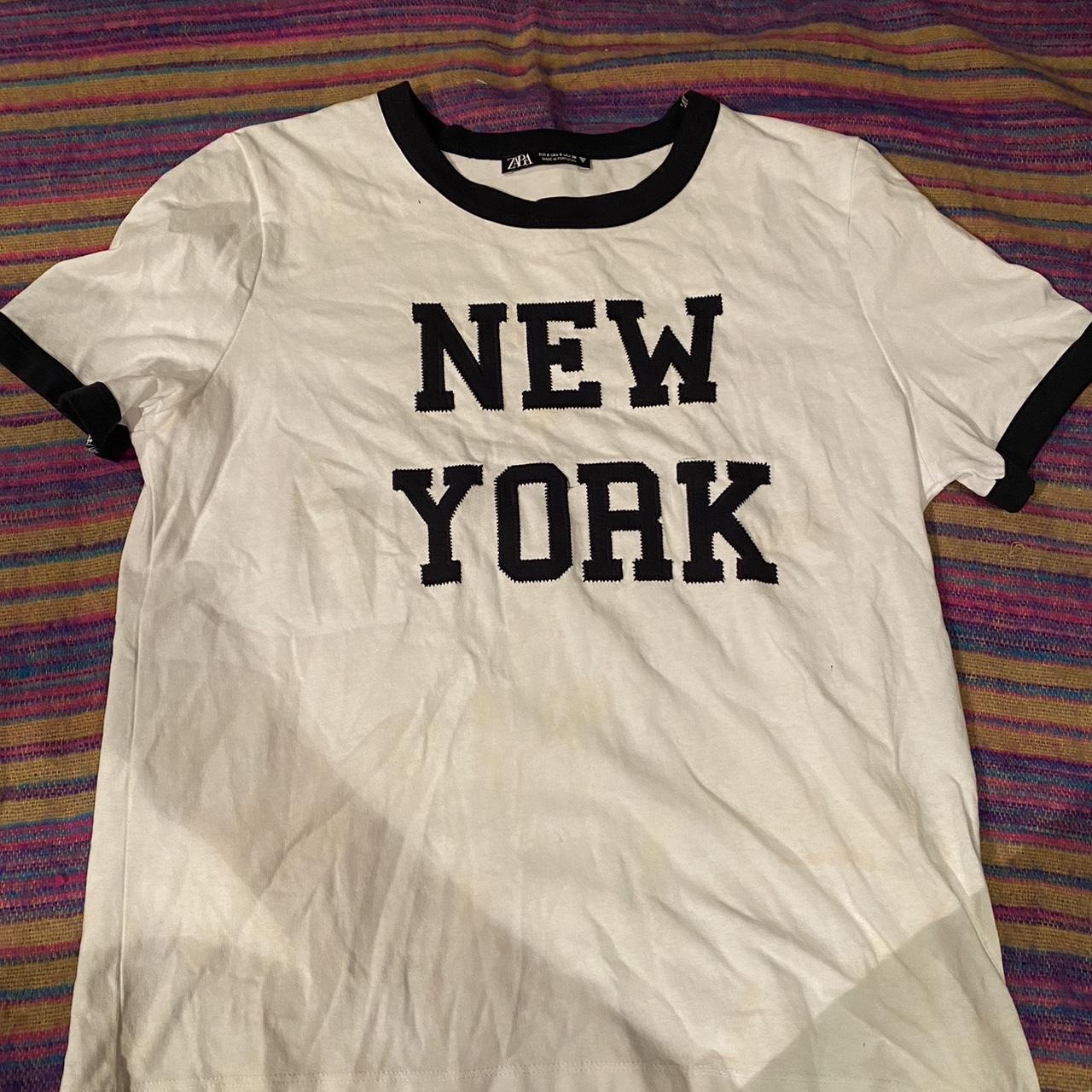 White and navy blue “New York” t-shirt - Zarah - size s - Depop
