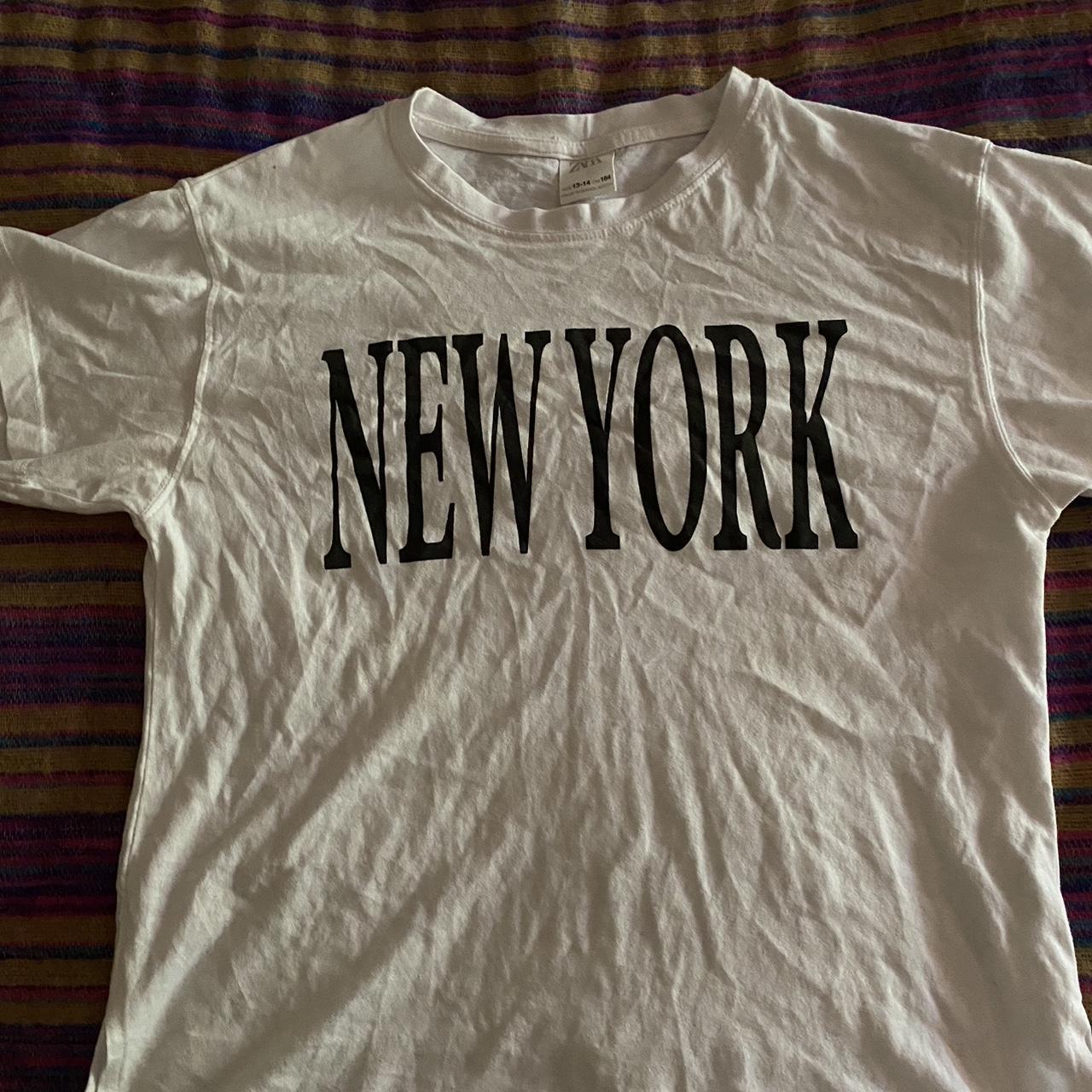 White “New York” print T-Shirt - Zara - size s - Depop