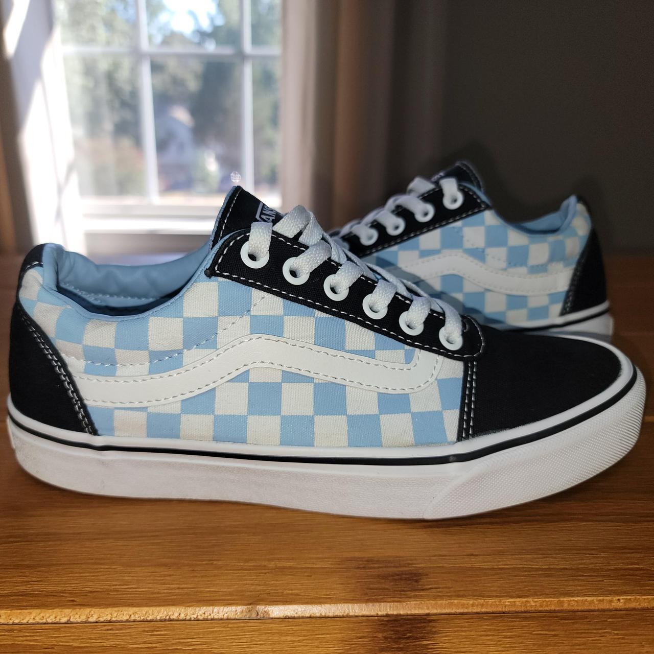 Light blue checkered old skool vans best sale