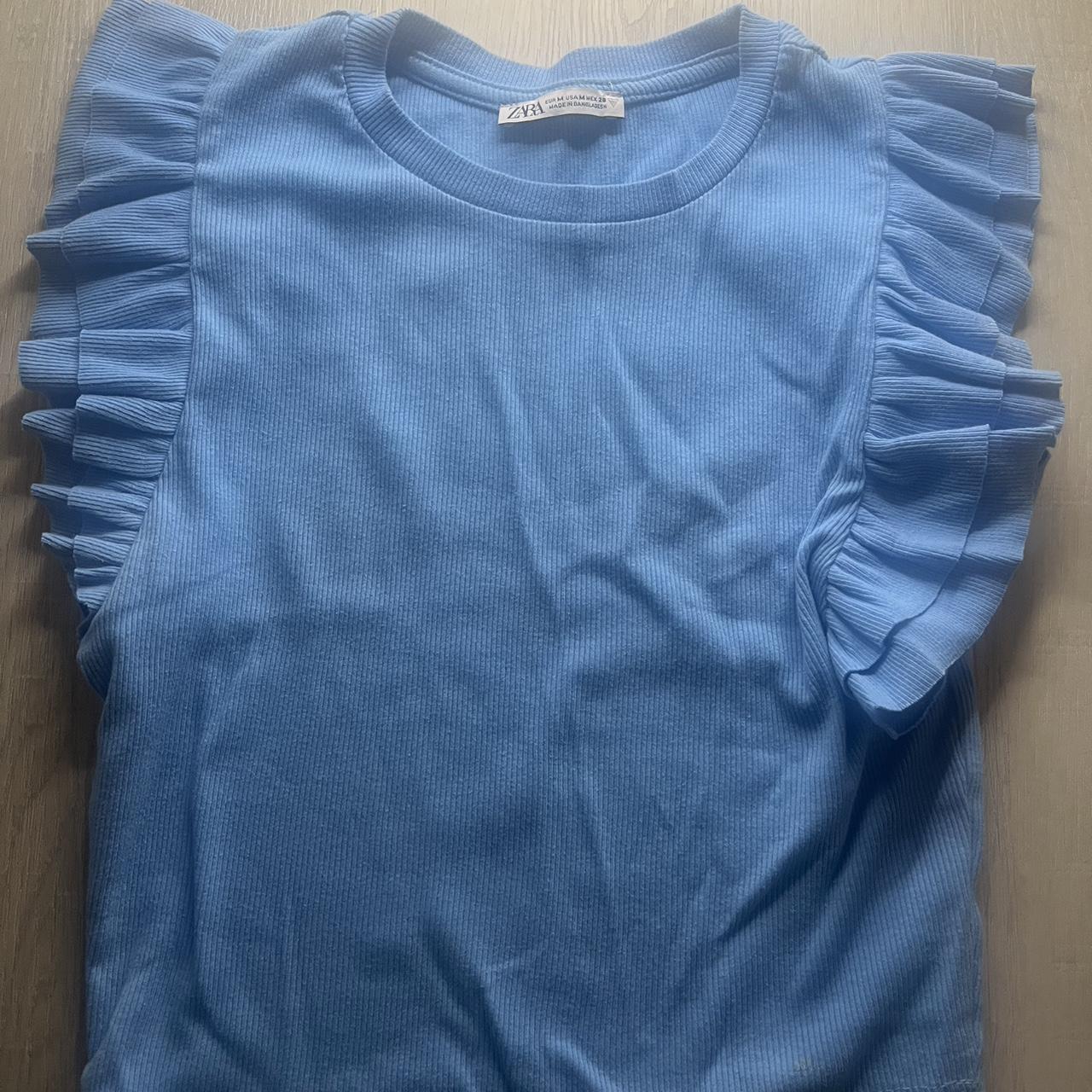 blue sleeveless ruffles size medium zara top wore... Depop