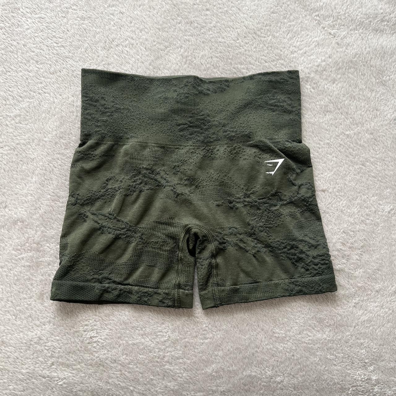 army green gymshark shorts gently used size... Depop