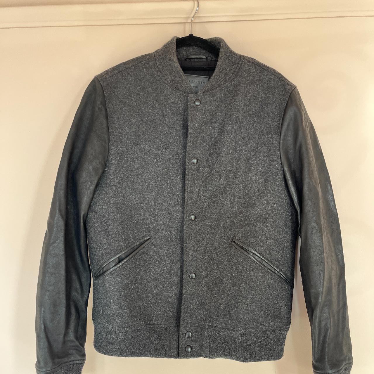 AllSaints wool and leather bomber jacket • Exposed... - Depop