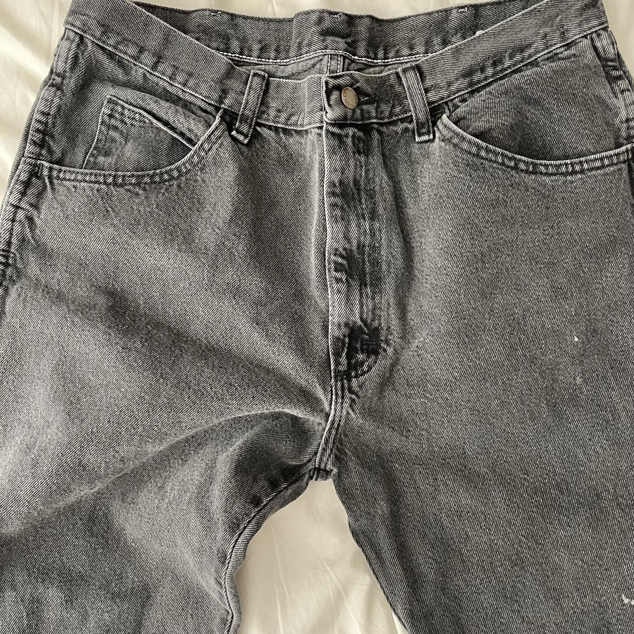 32’ Dark Washed jeans (looks grey in different... - Depop