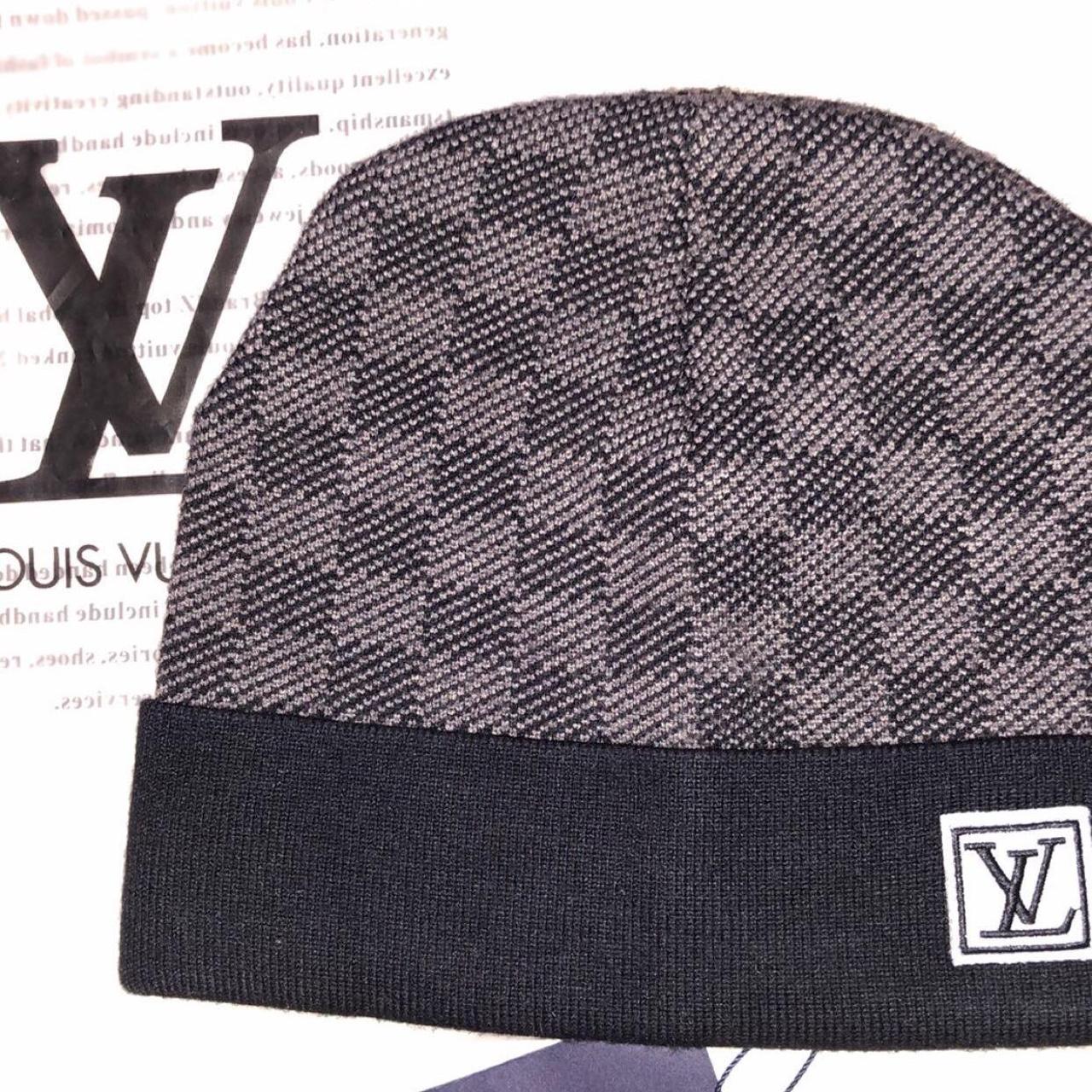 Louis vuitton repurposed pom pom beige beanie with - Depop