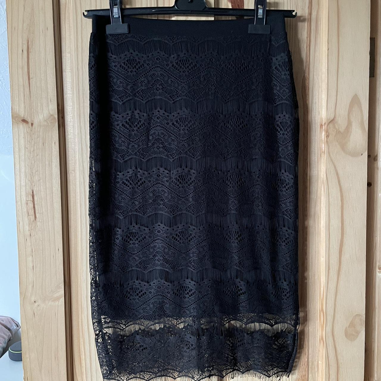 Black skirt with longer lace overlay and zip back... - Depop