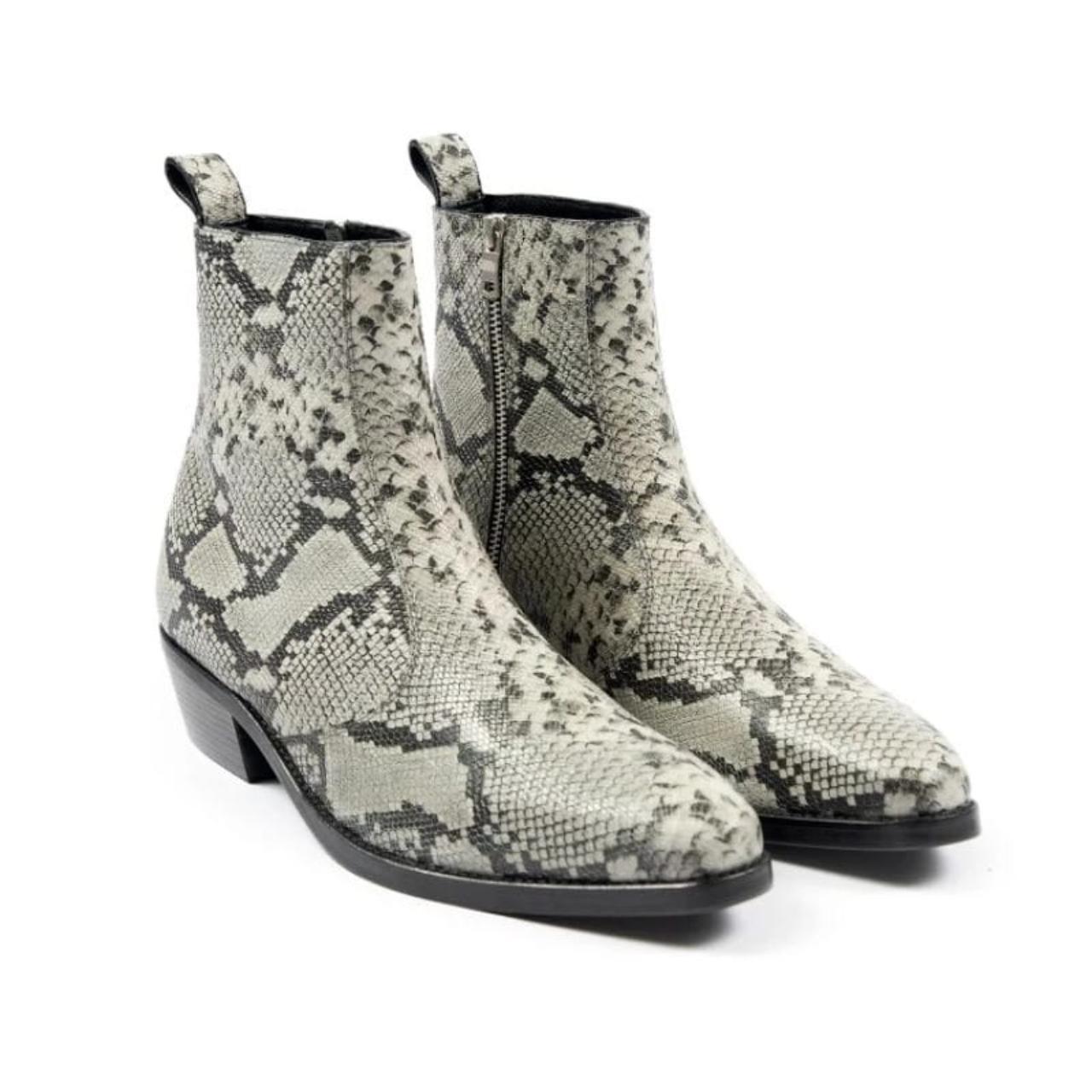 Overton Grey Snakeskin Chelsea Boots Size US Depop