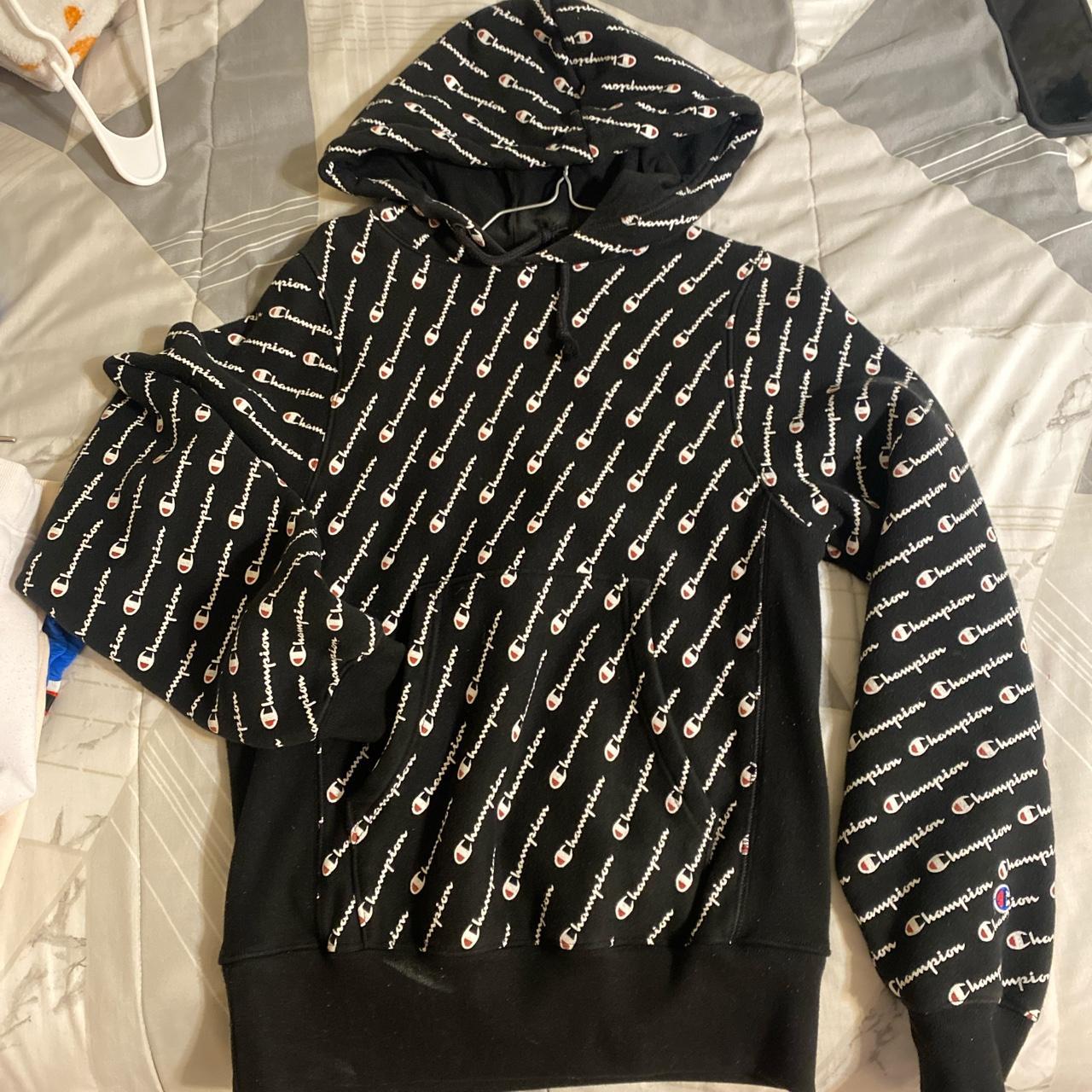 Black champion all over print hoodie best sale