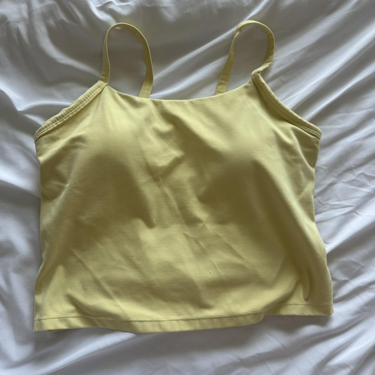 Cropped yellow workout tank Size L With built in bra... - Depop