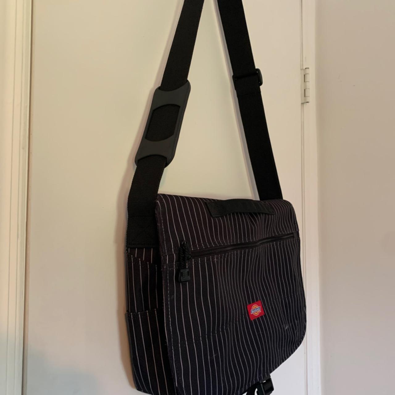 Dickies messenger bag, black with pinstripes snap... - Depop