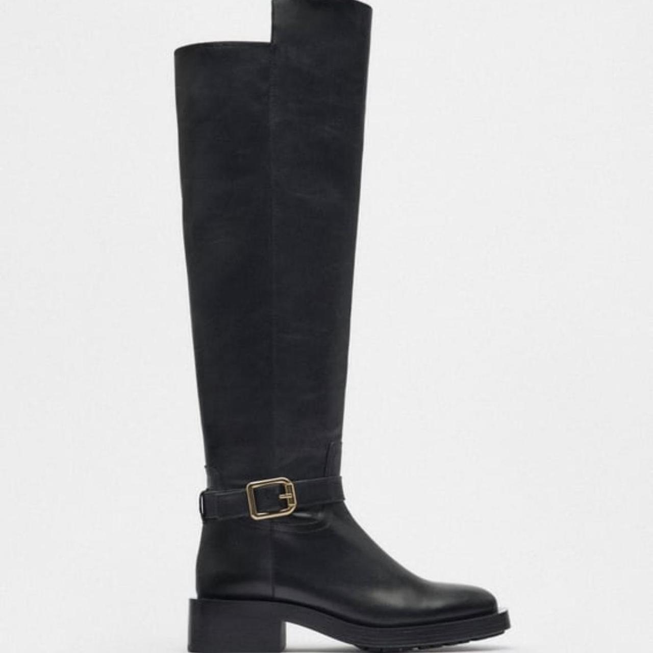 Zara Over the Knee Buckled Leather Riding Boots!... Depop