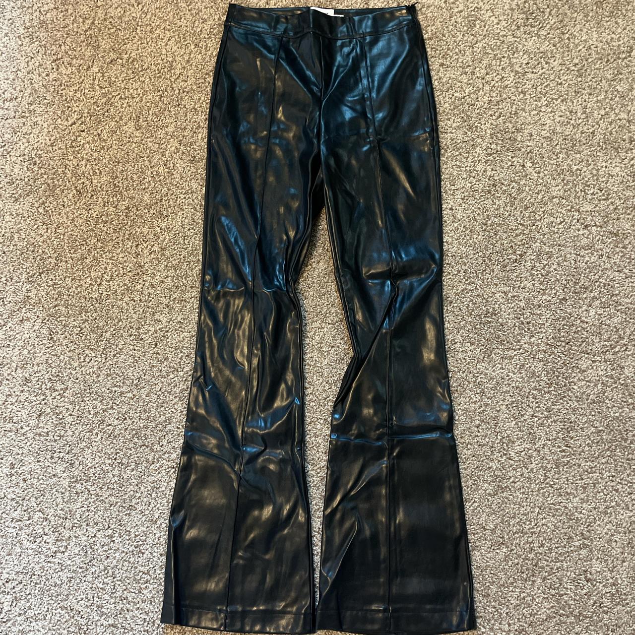 Brown Leather Motel Rocks Red Leather Flared Trousers Black Lace